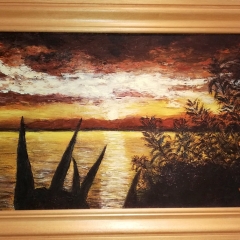 Coucher de soleil méditerranéen 55x35 cm Acrylique