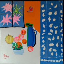 Le pot bleu au papillon rouge