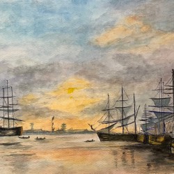 Le Bassin de l'Eure au Havre-Aquarelle-30x40