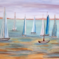 Bateaux en rade 65x90 cm Acrylique sur toile