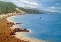Vue mer et montagne Menton 50X75